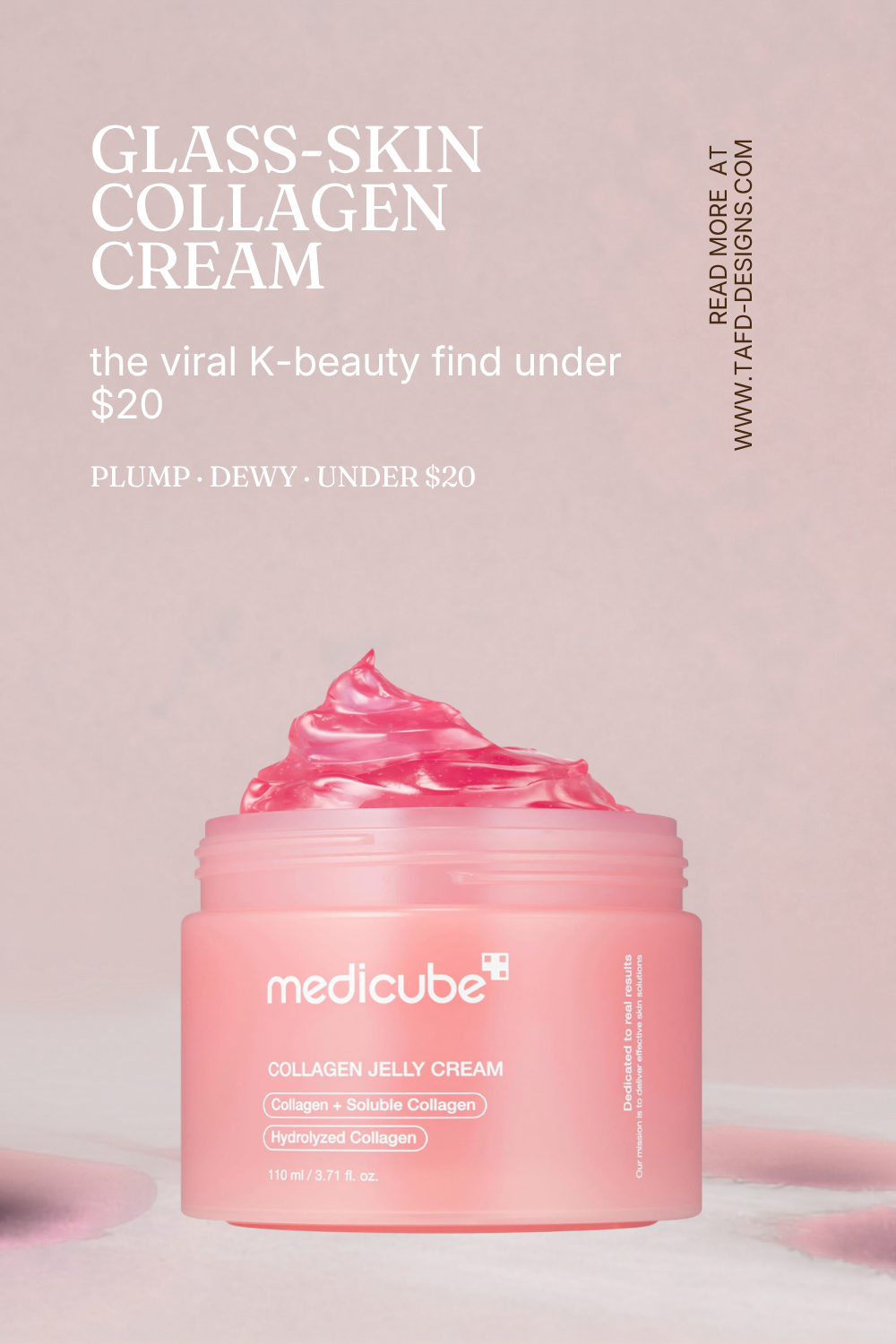 Jar of Korean collagen cream, Byomba hydrating milky toner, Dr. Jart tinted BB cream, and clear skin with a dewy, glass-skin finish